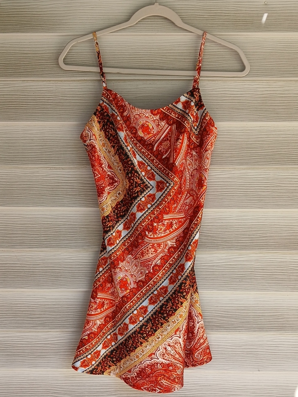 Princess Polly Red Paisley Slip Mini Dress with Gold Accents